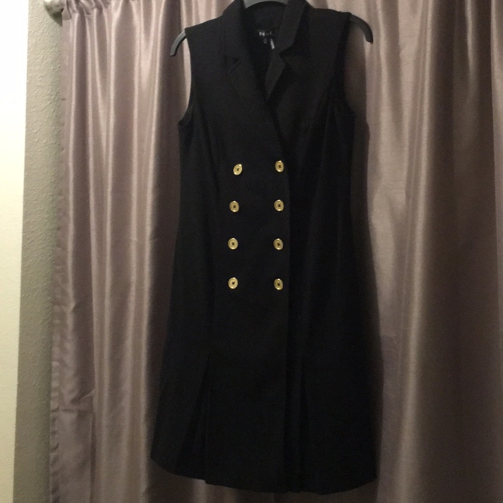 Never worn DKNY sleek black button-up dress
